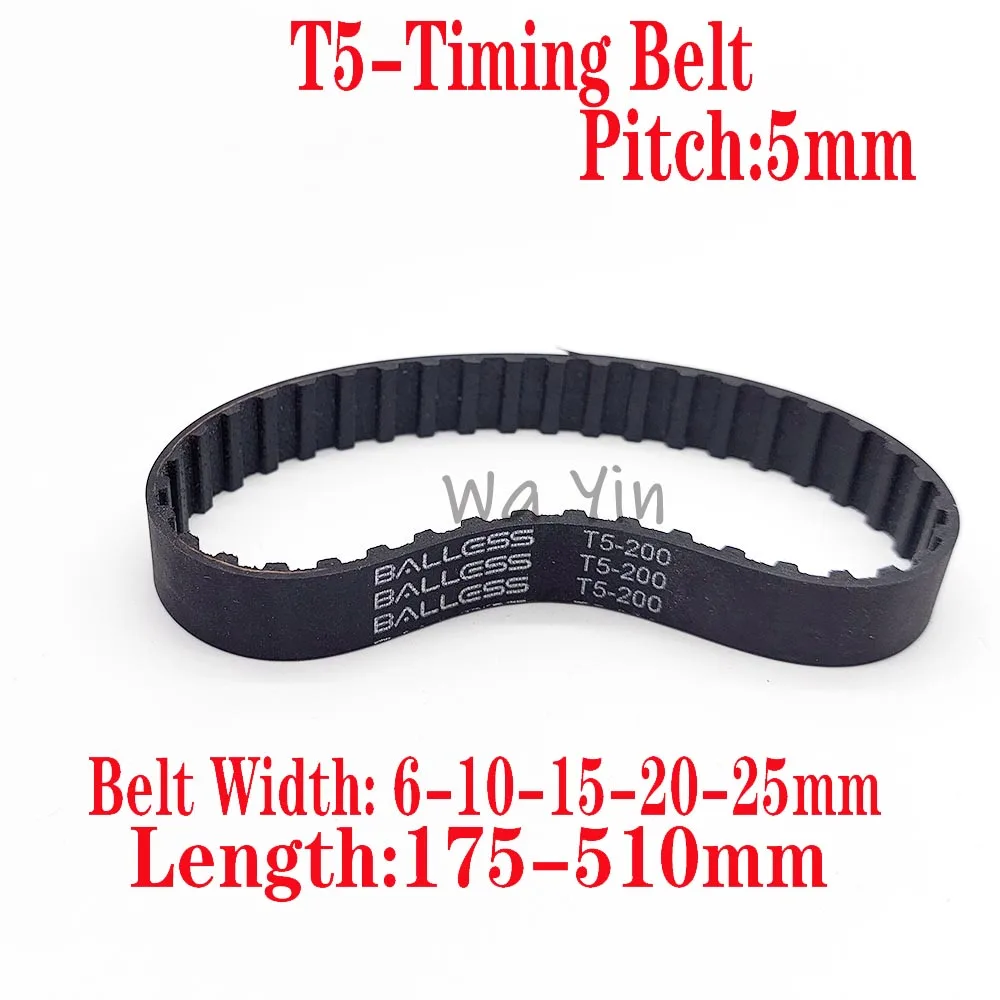 T5 Industrial Belt Width 6-10-15-20-25mm Synchronous Belt Circumference 175-510mm Rubber Synchronous Belt Drive Belt