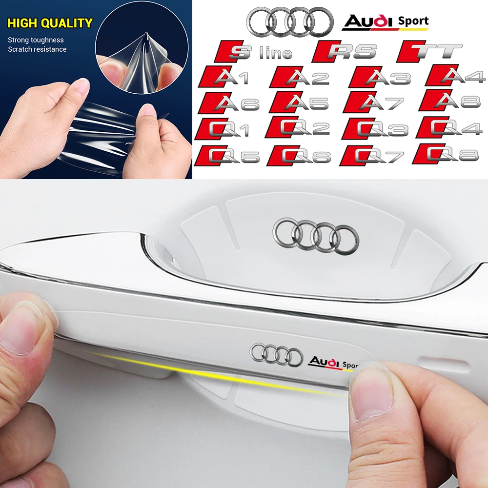 4/8PCS Transparent Car Door Handle Protection Film Stickers For Audi SLINE RS TT A1 A2 A3 A4 A5 A6 A7 A8 Q1 Q2 Q3 Q4 Q5 Q6 Q7 Q8