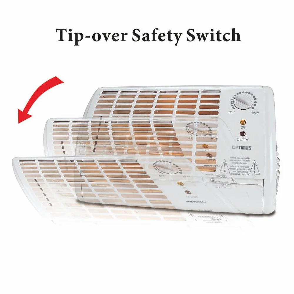 ポータブル電気ラジアントヒーター、サーモスタット付き、1320W、屋内用、転倒保護機能、ファン強制加熱システム、耐久性のある金属製