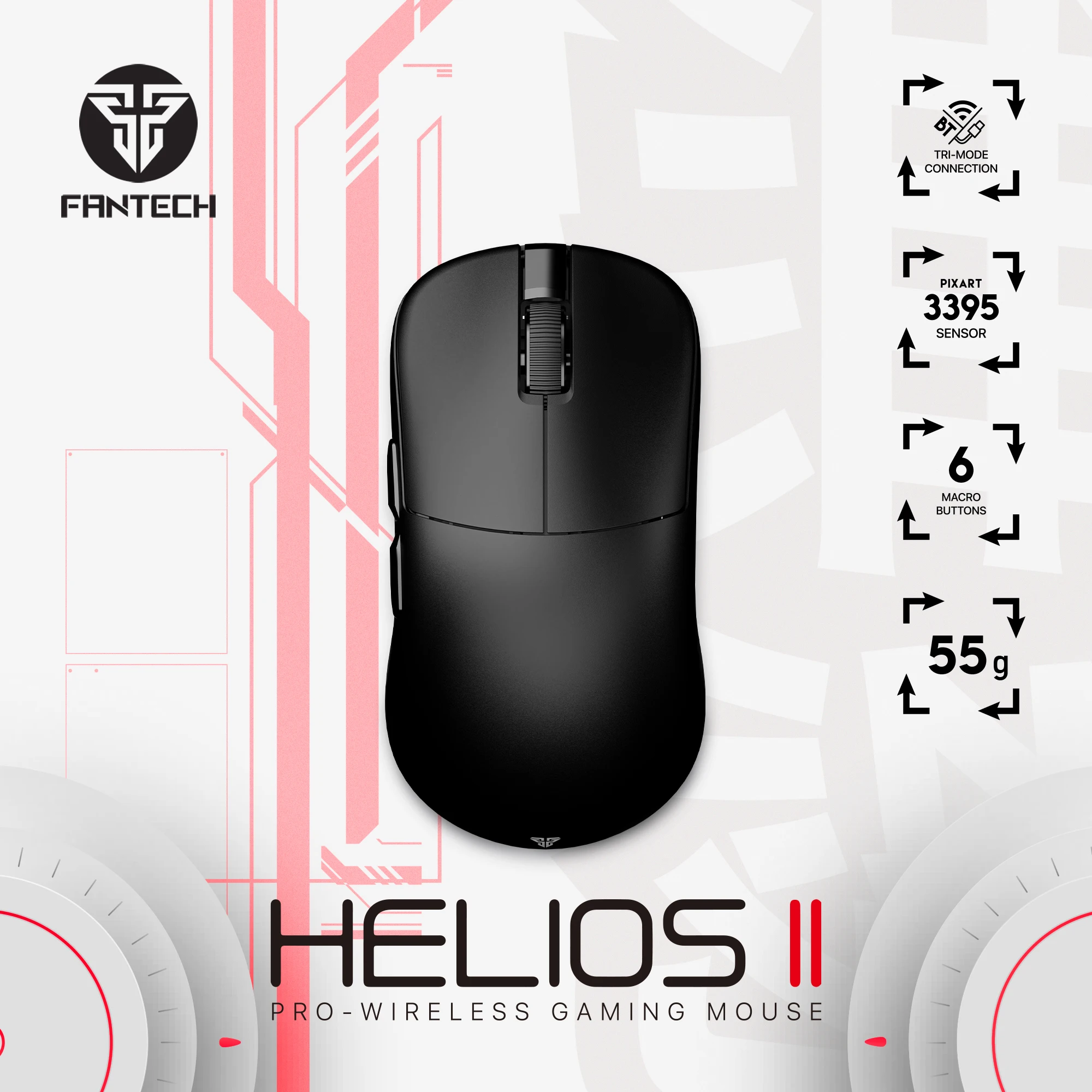 

FANTECH HELIOS II XD3v3 1K Wireless Gaming Mouse PAW3395 Nordic 52833 Optical Switches and TTC Gold Switch 26000DPI Mice