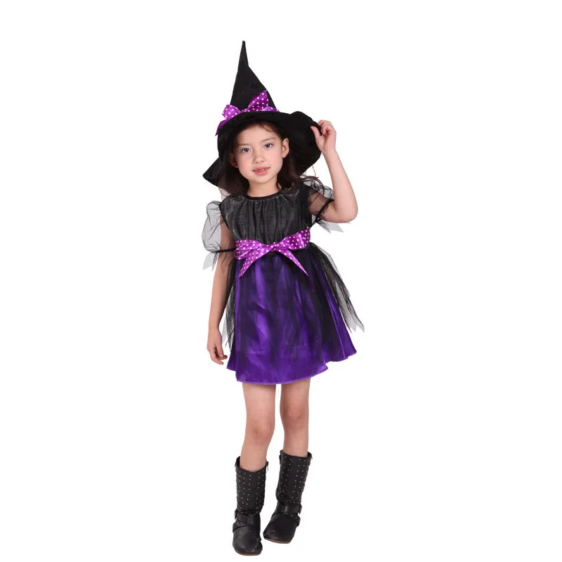 Children Halloween Cosplay Witch Costume For Baby Girls Dress+Hat Carnival Party Gown Infant Fancy Dress Up Clothing 2pcs Set