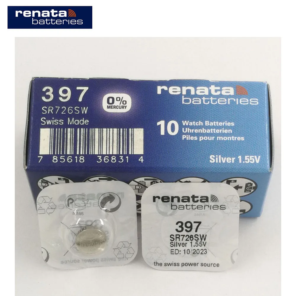 10Xrenata Silver Oxide Watch Battery 397 SR726SW 397 1.55V 100% original brand renata 397 renata 726 battery