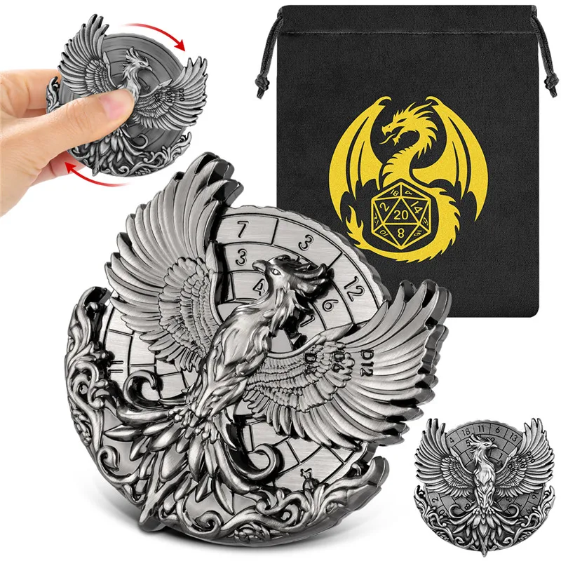Antique Phoenix Metal Dice Fingertip Roulette Spinner 7-In-1 Dice Turnable Rotating Roller Dungeons Role Play Game Wedding Gift