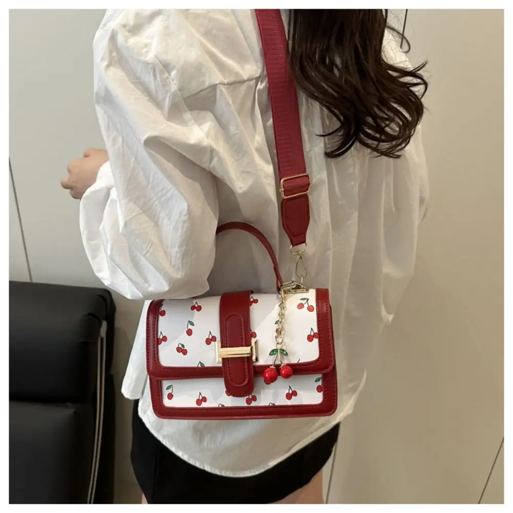 الكرز قلادة الكرز حقيبة كروسبودي الكورية نمط حقيبة يد مطبوعة حقيبة كتف كل مباراة سعة كبيرة مربع حمل حقيبة
