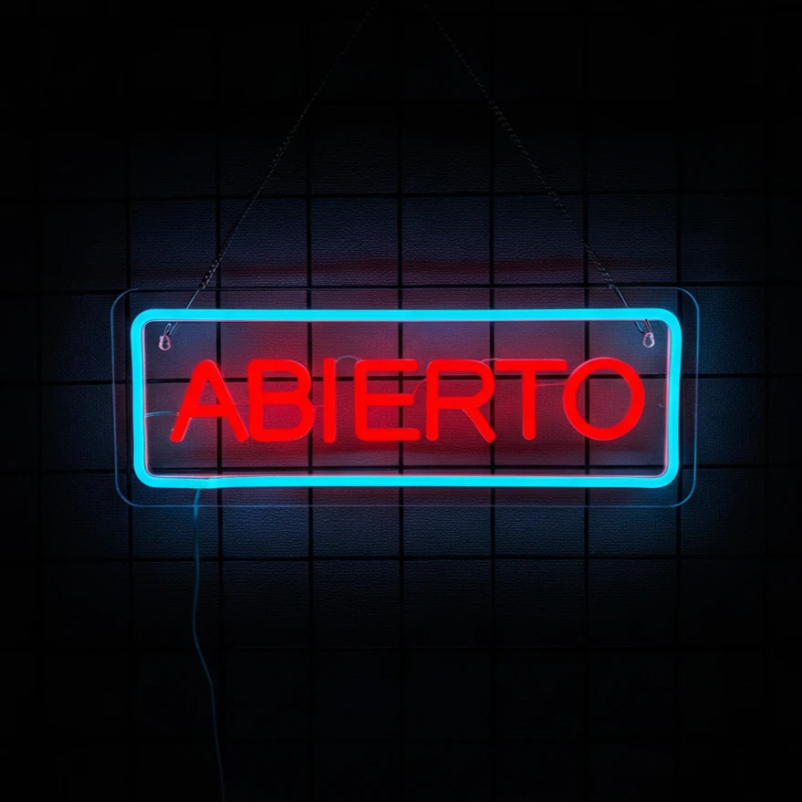 علامة Abierto Neon، علامات LED مفتوحة إسبانية للأعمال لمختلف المتاجر، مناسبة للتعليق على نافذة جدار المتجر كديكور الغرفة