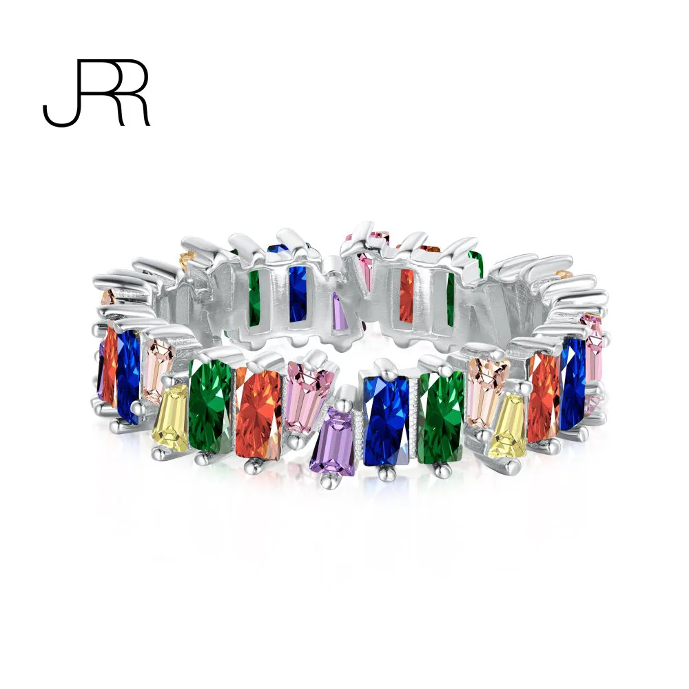 

JRR 925 Sterling Silver Colorful Simple Luxury Irregular 5A Zircon Rings Engagement for Women Fashion Design Statement Female