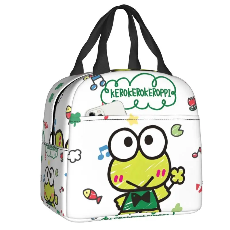 

Изолированные сумки для обеда с героями мультфильмов Keroppi на заказ для школы и офиса, очаровательная зеленая лягушка, водонепроницаемый холодильник, термобокс для бенто для женщин и детей