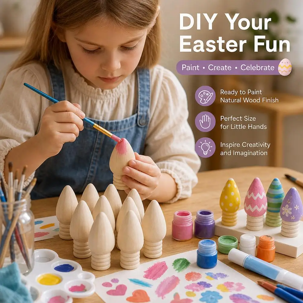 10pcs DIY Wooden Craft Kits for Kids - Painted Toys Christmas Balls Trees Bell Pendants Educational Art Activities