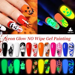 Glow-in-the-Dark Neon Colors No Wipe Painting Gel Nail Polish DIY Luminous Drawing Liner Gel Soak Off Nail Art Varnish Manicure