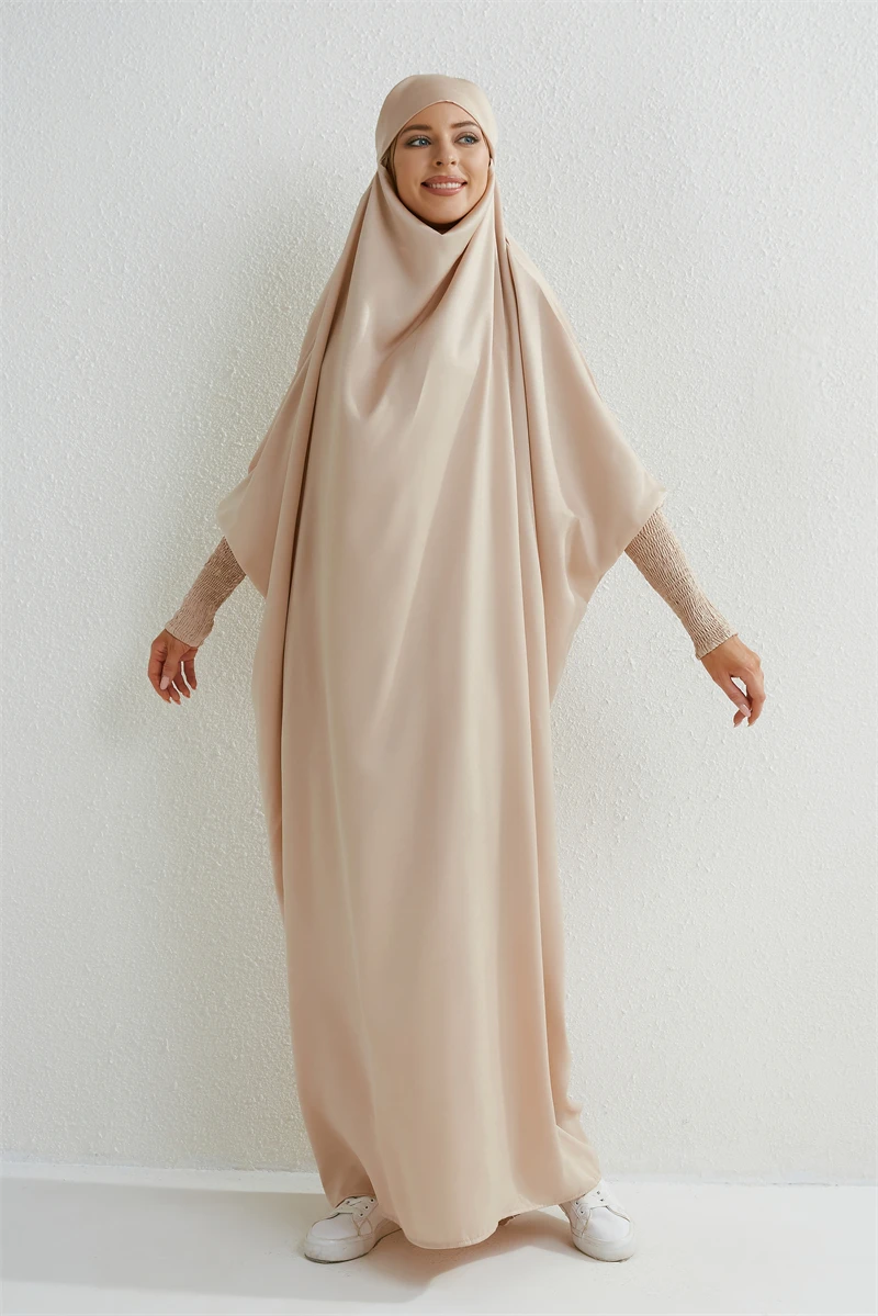 Abaya musulmane à capuche et manches smocks pour femmes, robe de prière une pièce, vêtements islamiques, Jilbab, dubaï, saoudien, noir, modestie