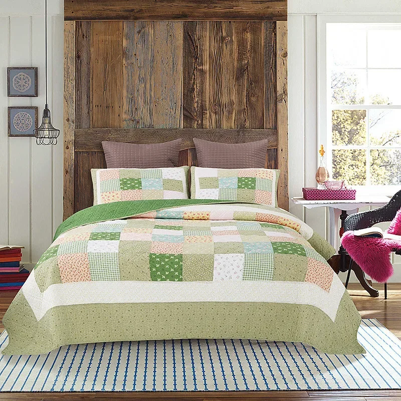 Quilted Bedspread Set, 100% Cotton, Patchwork Quilt, Linen Blanket, Cubrecam Bed Cover Colcha, Summer Quilt Bedding Set 3Pcs