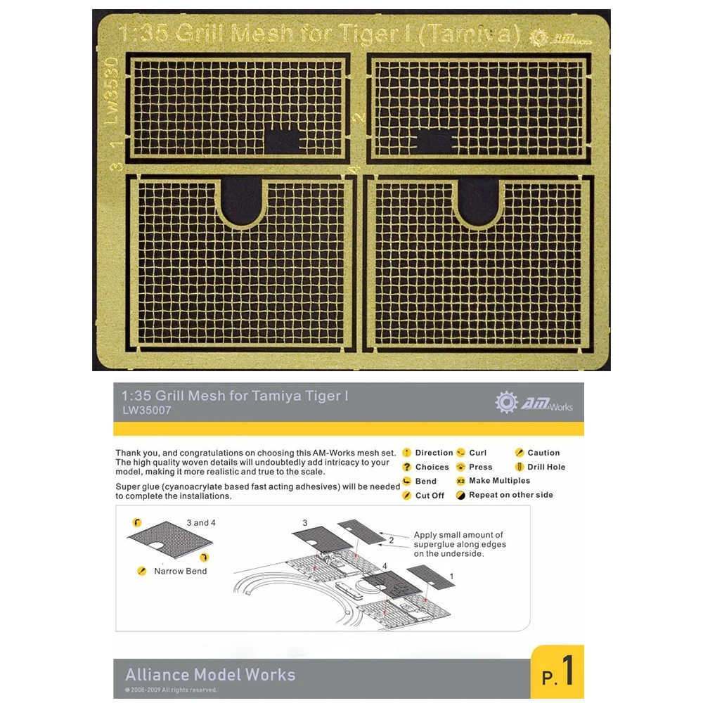 LW35007-LW35017 1/35 Grill Mesh for Tamiya/Dragon(King Tiger/T34/T55/Jagdtiger A/D/G KV Tank)Military Models PE Accessory