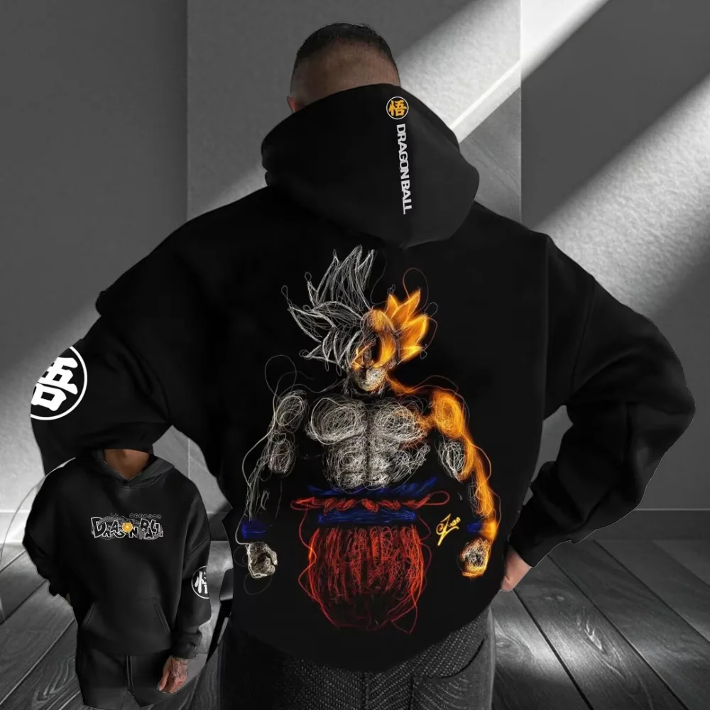 

2025 хит продаж, осенне-зимний новый свитер с капюшоном и принтом аниме Super Saiyan, мужской и женский модный уличный джемпер