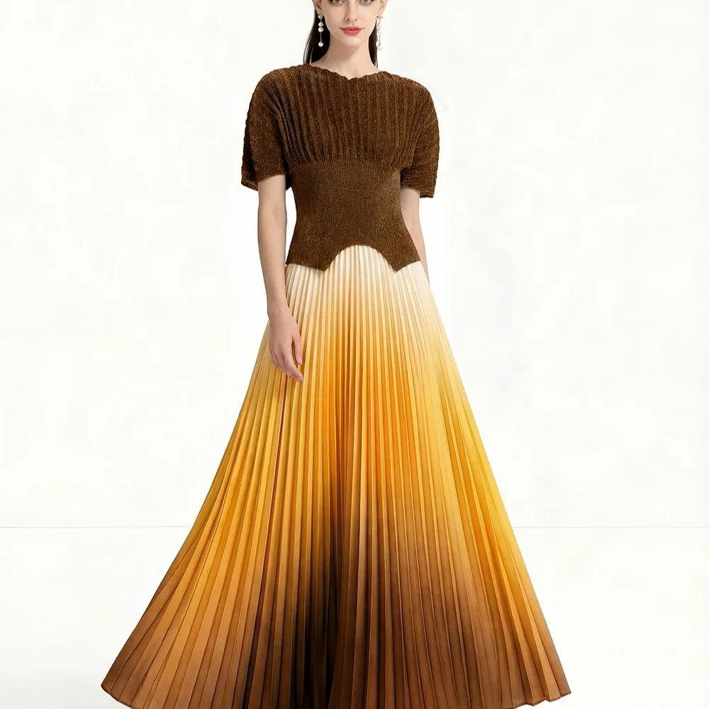 

Middle East plus Size Loose Dr Faionable Pleated Women's Skirt Weiwei Brand Long Sve V-Ne Four Seasons Adult Women