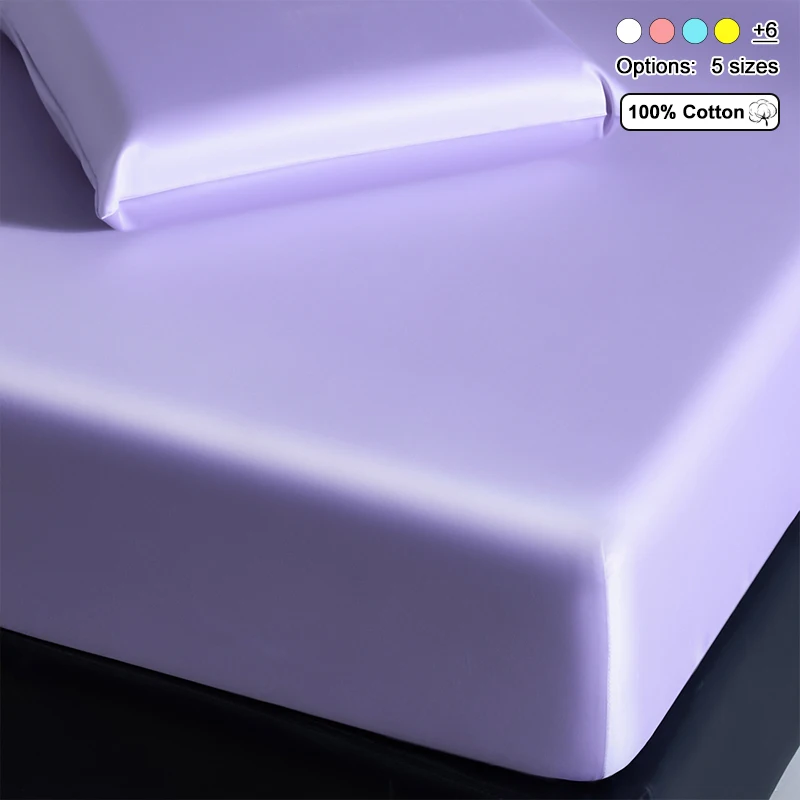 50S 100% Cotton Fitted Sheet, Luxury High Thread Count Solid Color Mattress Cover, Silky Smooth Soft Breathable Cotton Bed Sheet