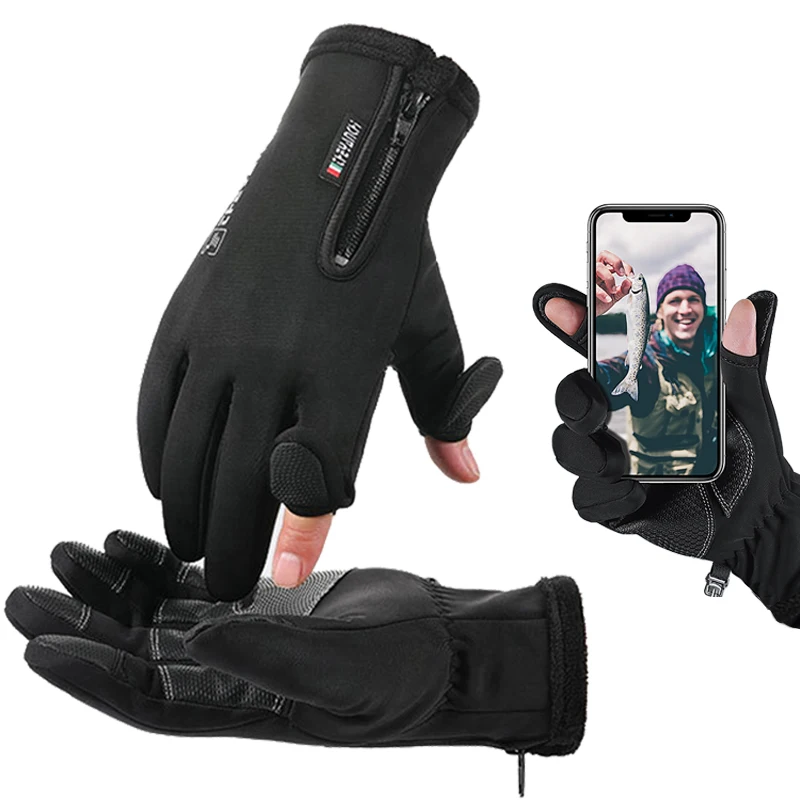 

1Pair Thicken Fishing Gloves Warm Anti-Slip Waterproof Two Fingers Cut Glove Touch Screen Outdoor Winter Fishing Accessories