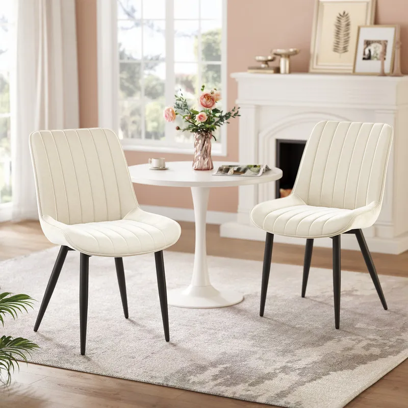 Lot de 4 Chaises Salle à Manger HavenlyHome, Dossier Ergonomique, Assise Rembourrée en Velours, pour Salon, Cuisine, Chambre à Coucher, Beige