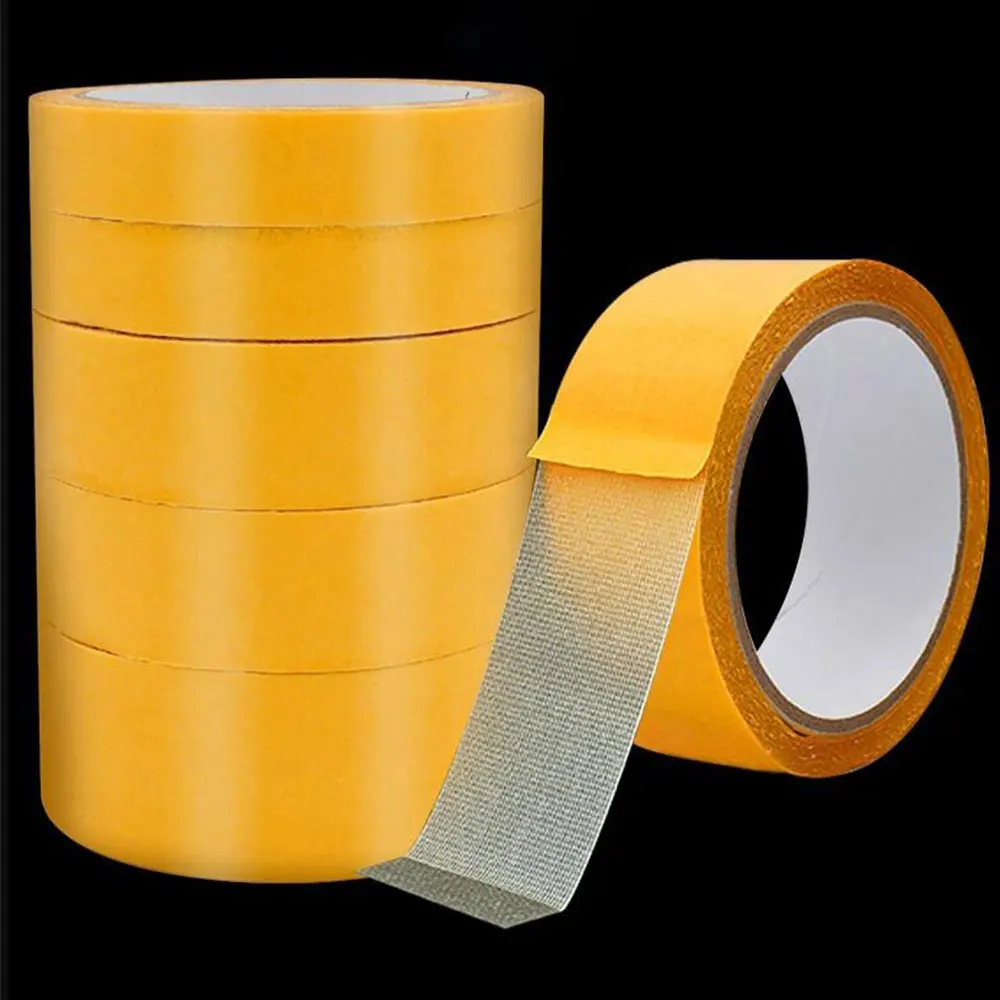 Strong Fixation Double Sided Cloth Base Tape Yellow Mesh Grid Waterproof Traceless High Viscosity Carpet Adhesive Household Tool