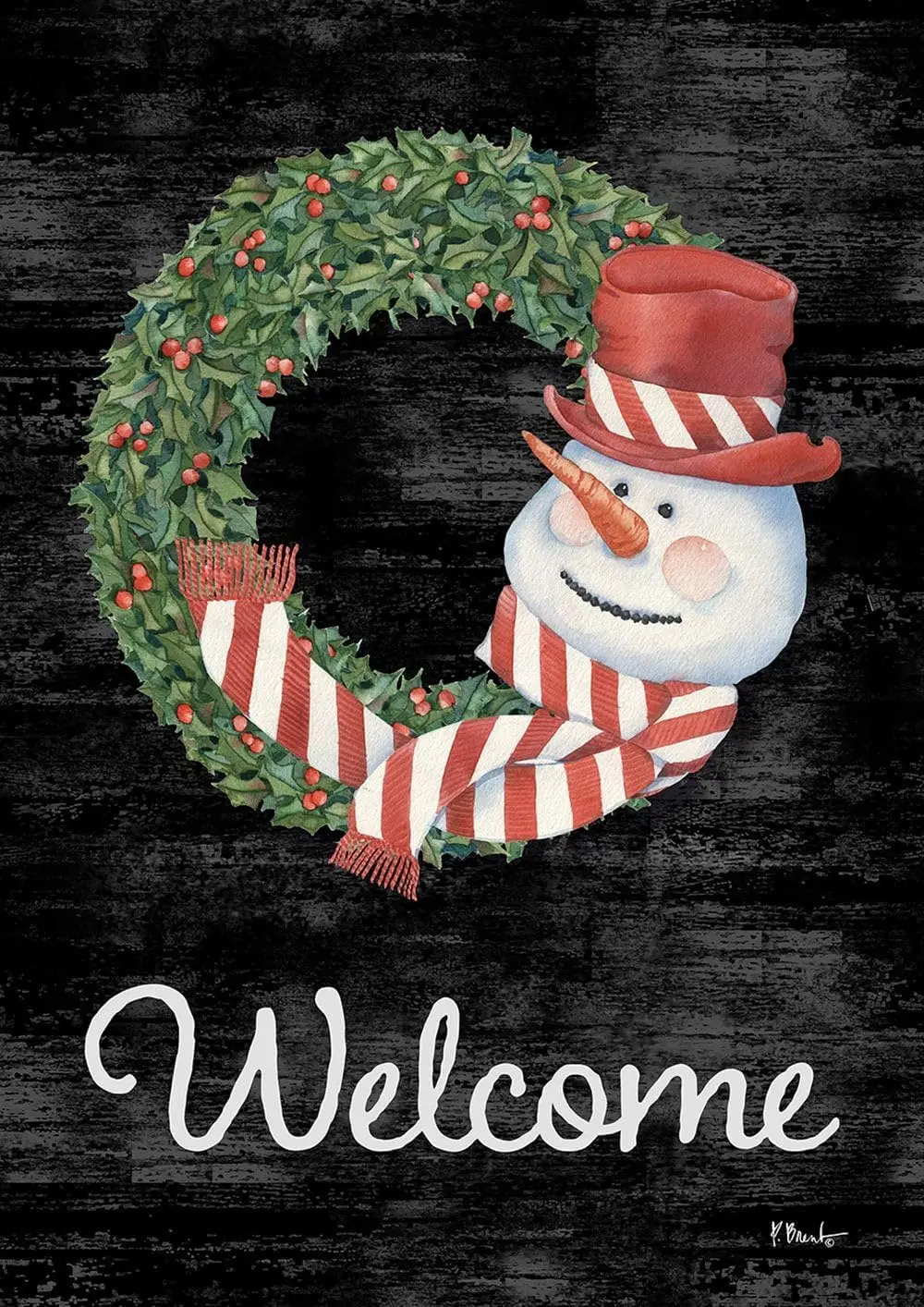 Toland Home Garden 1012596 Snowman Wreath Welcome Christmas Garden Flag 28x40 Inch Double Sided for Outdoor Winter House Yard De