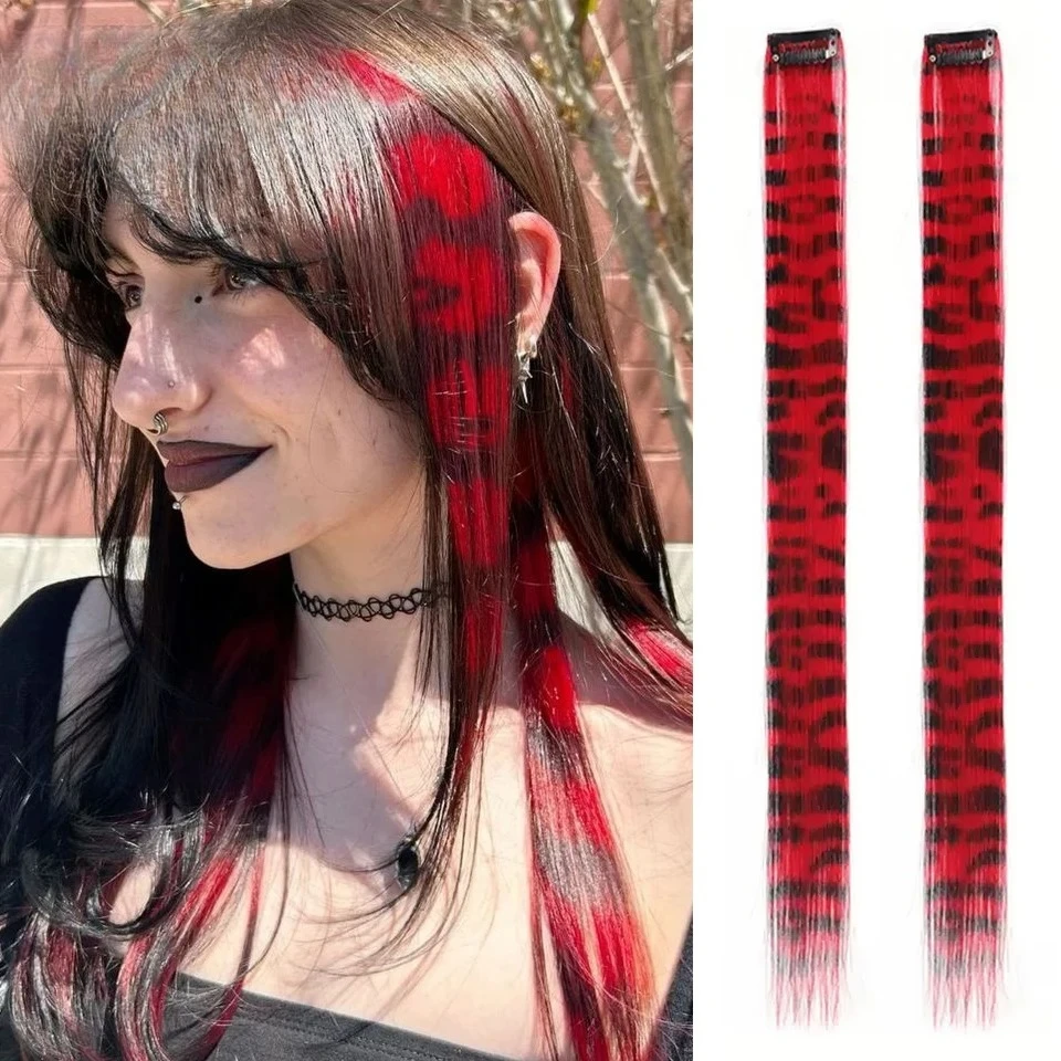 

Synthetic One Card Hair Extension Wig Hair For Long Straight Clip-in Colored Zebra Line Feather Hair Extensions Fake Hair