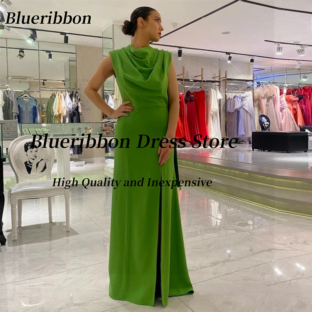 

Blueribbon Fashion Summer Prom Dresses 2024 Pick Ups High Collar Sleeveless Evening Party Gown Side Slit Elegant Saudi Vestidos