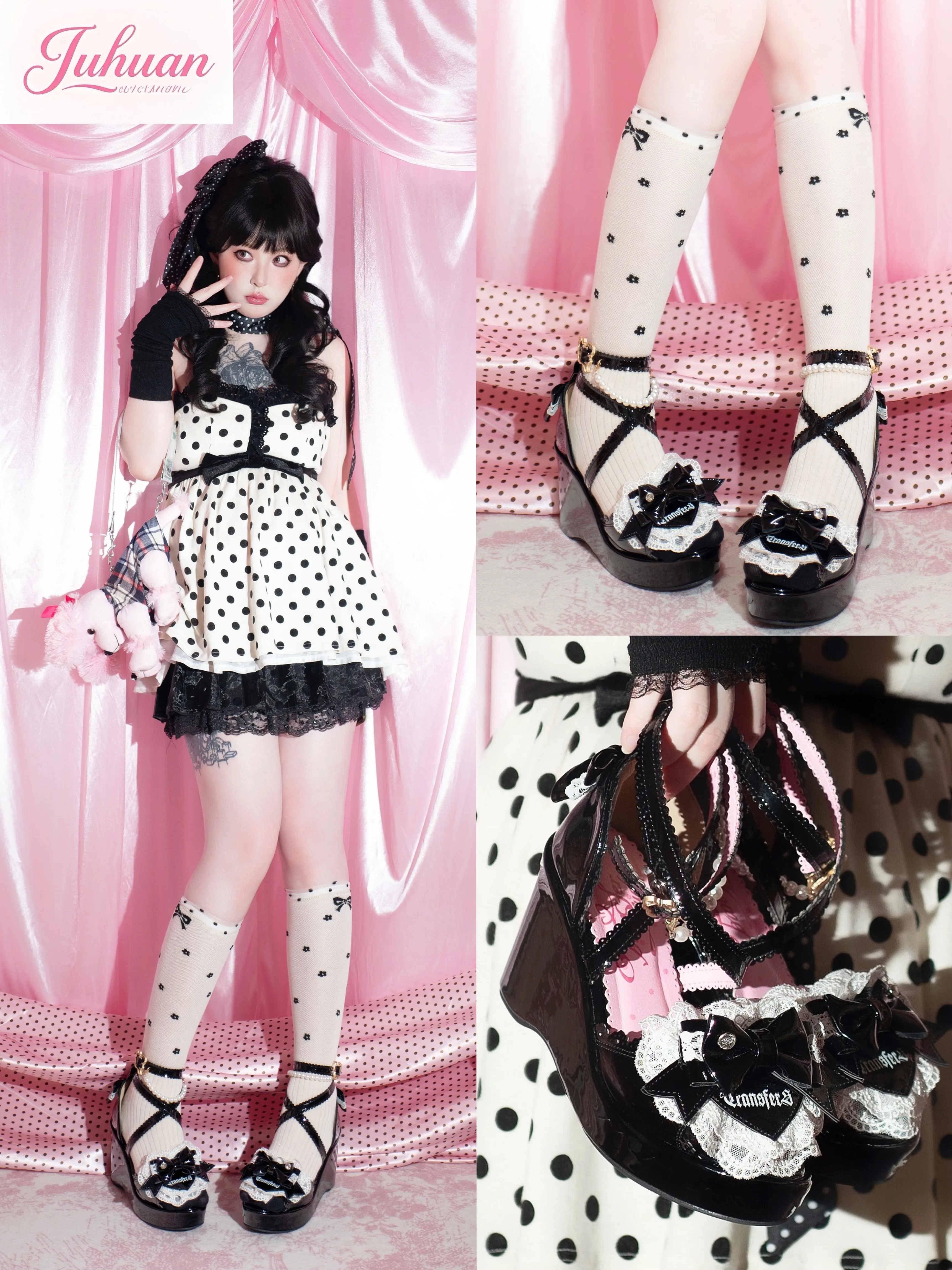 

Japanese Ancient Morning Ji Women's Lolita Sandals Bow Pearl Lace Fish Mouth Wedge Sandals Y2k Waterproof Table Muffin Shoes