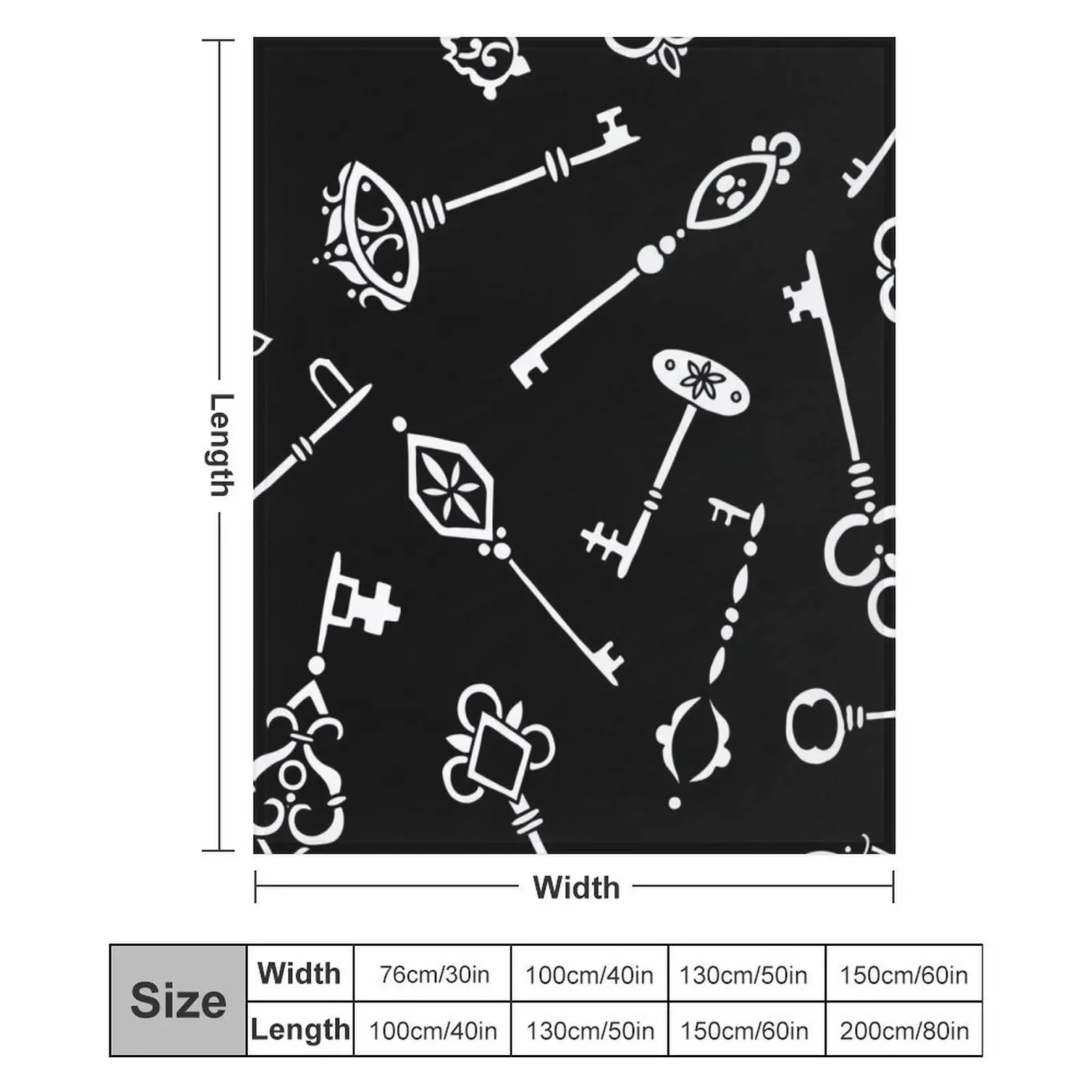 Skeleton Keys || Black and White Palette || Lock and Key Throw Blanket Luxury christmas gifts Decorative Sofas Quilt Blankets