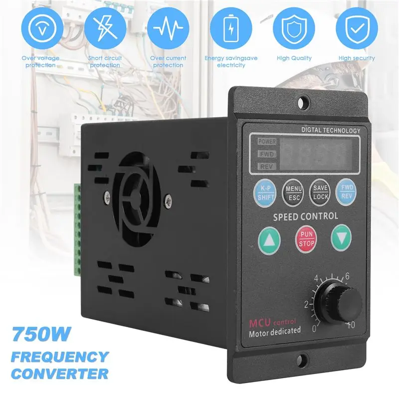AT02-220V 750W Single-Phase Input 3-Phase Output Motor Driver Frequency Converter With Four-Digit Digital Tube Display