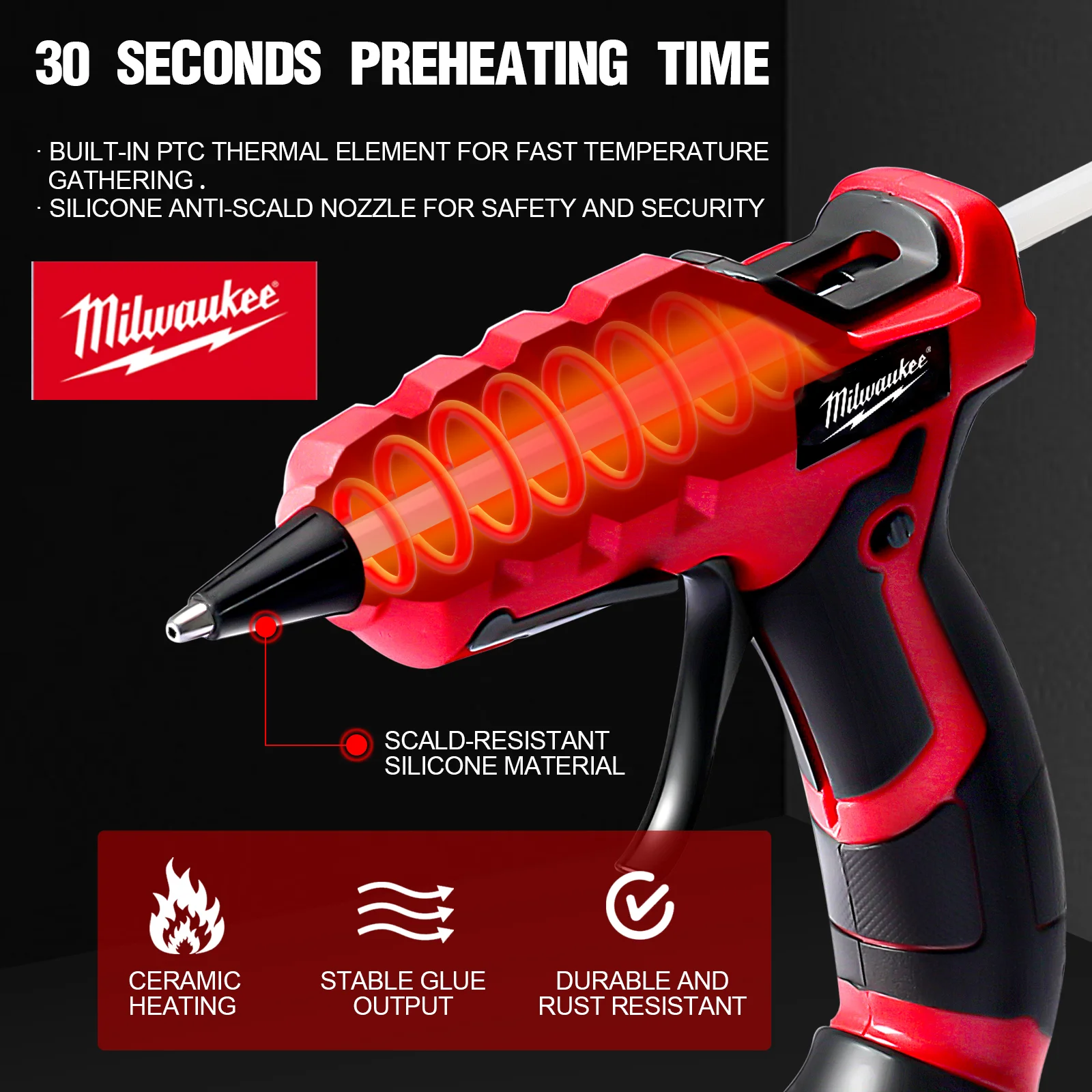 Milwaukee Cordless Hot Glue Gun for Milwaukee 18V Battery Tools for Arts Crafts DIY Repair with 30 Pcs Hot Glue Sticks  Portable