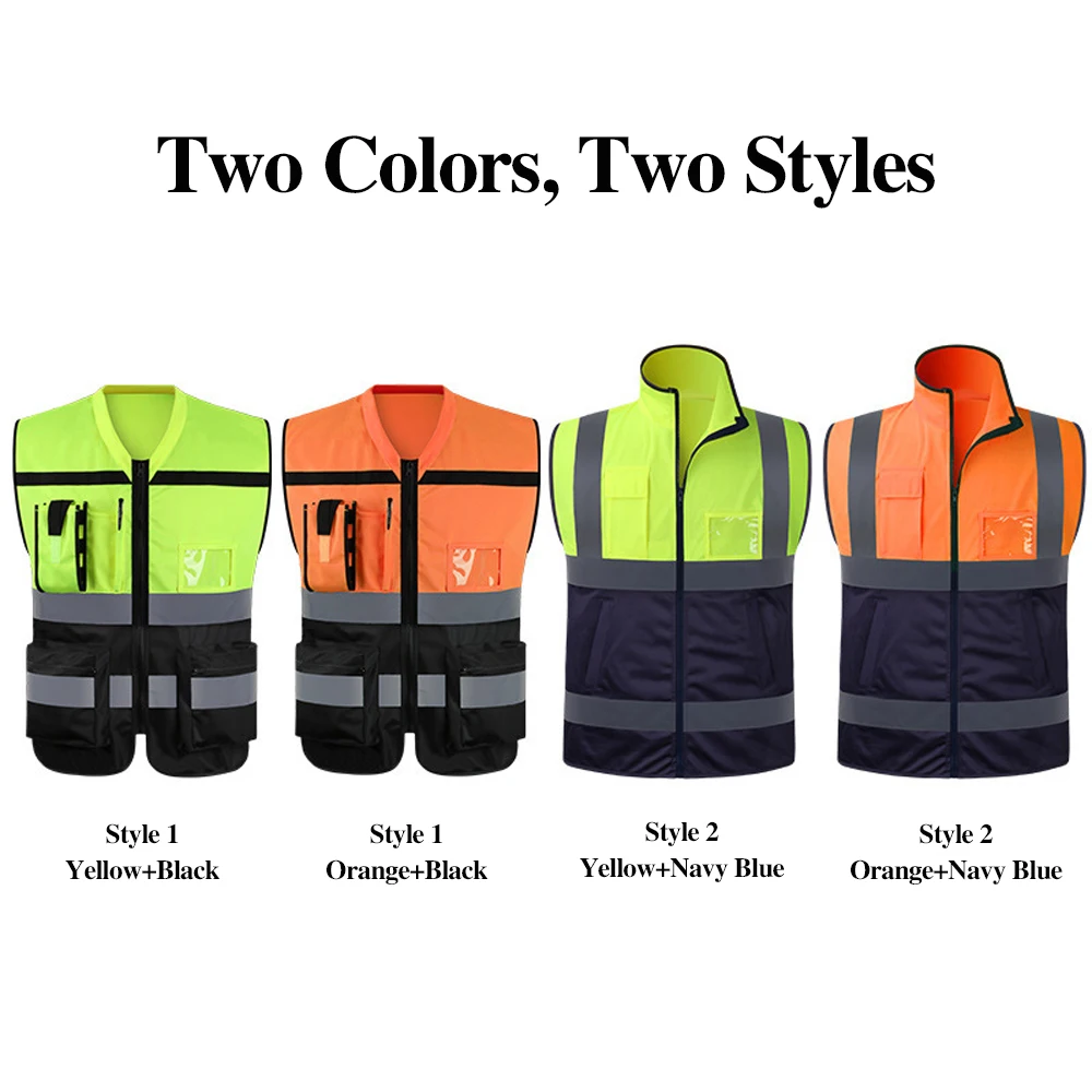 Motorcycle Safety Vest High Visibility Night Warning High-neck Security Waistcoat Man Working Clothes Hi Vis Reflective Vest