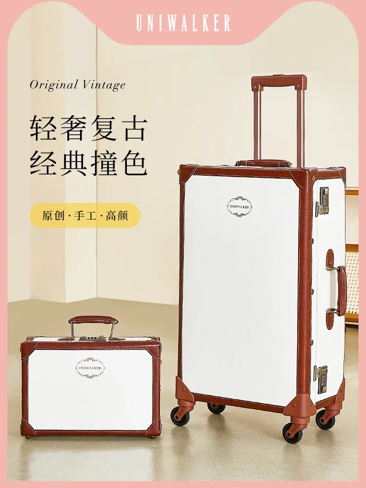 Handmade retro suitcase women's trolley case universal wheel 20 inch boarding case small fresh suitcase