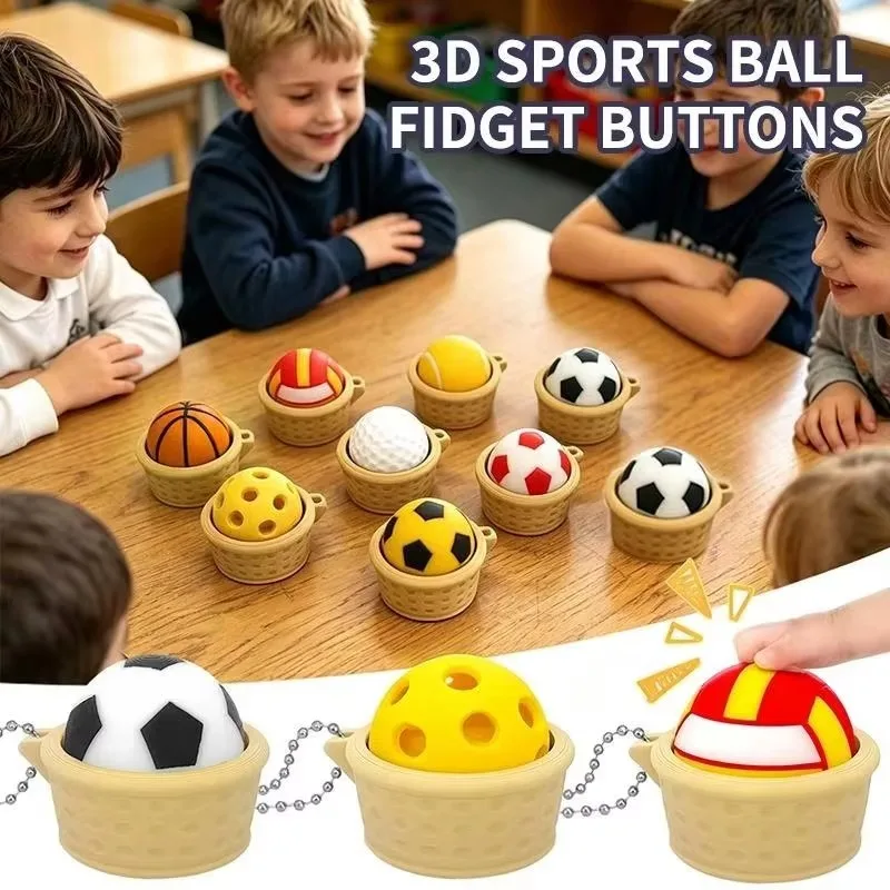 Basketball Football 3D Printed Fidget Keychain Clicker Button Sensory Toy Portable Stress Relief Fidget for All Ages