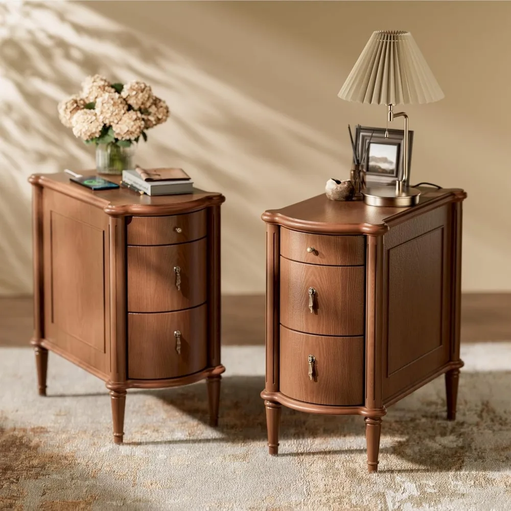 

STO'SENSE Nightstand Set of 2 w/Charging Station & 3 Drawers, Pre-Assembled, Vintage Side Table w/Antique-Finished Pulls, Rustic