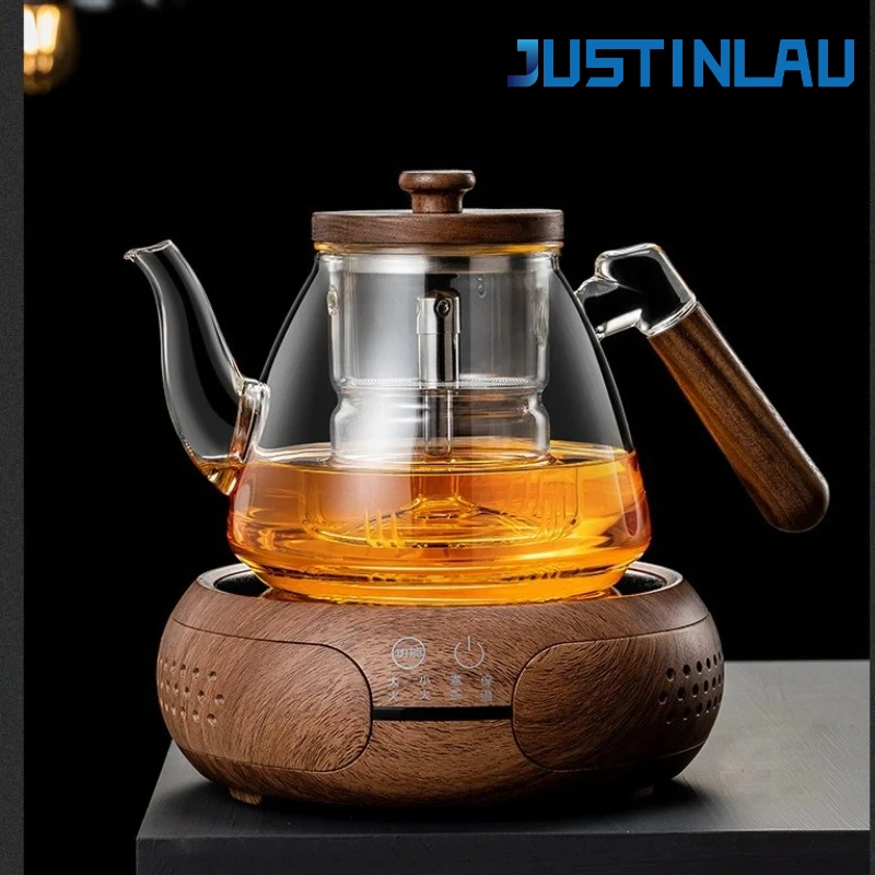 

JUSTINLAU Glass Teapot High Borosilicate Glass Steaming and Boiling Dual Purpose Tea Pot with Wood Handle Home Office Tea Kettle