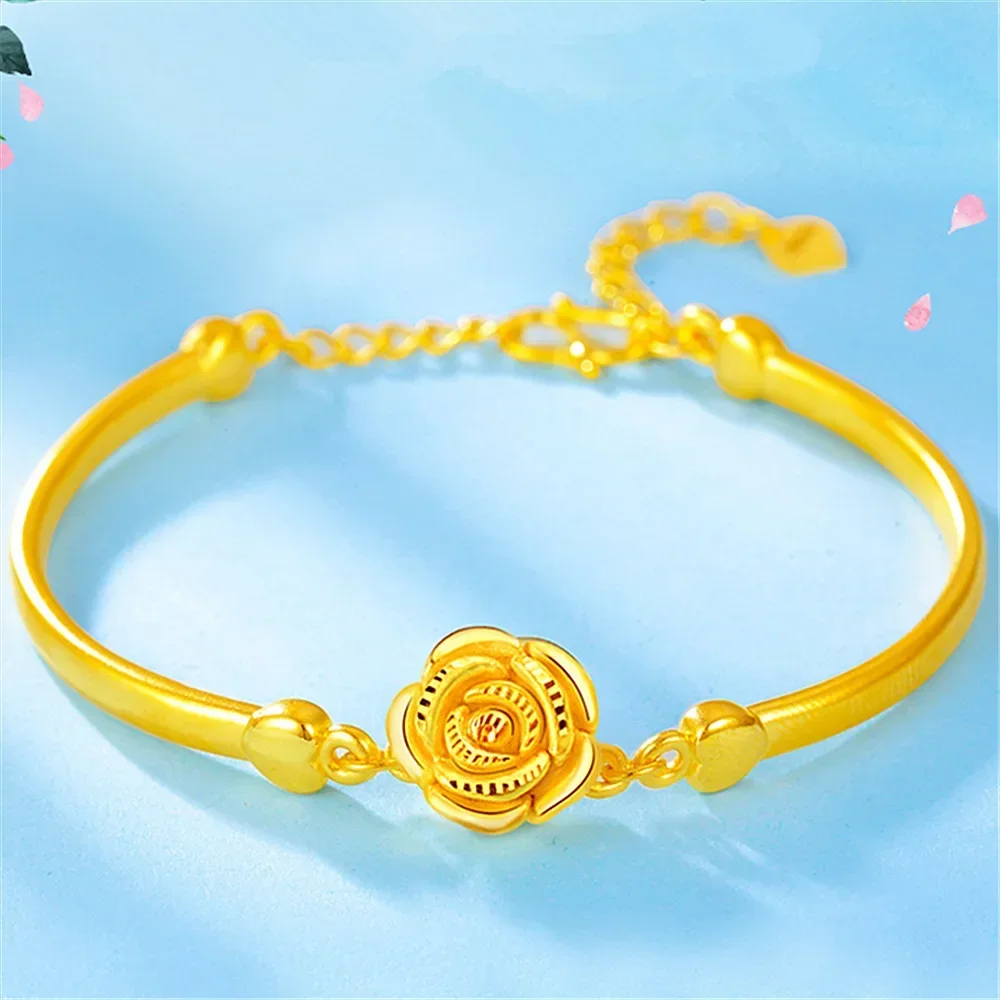 

Real 18K Gold Rose Bracelet for Women Girlfriend Mother Engagement Birthday Mother's Day Valentine's Day Jewelry Gifts