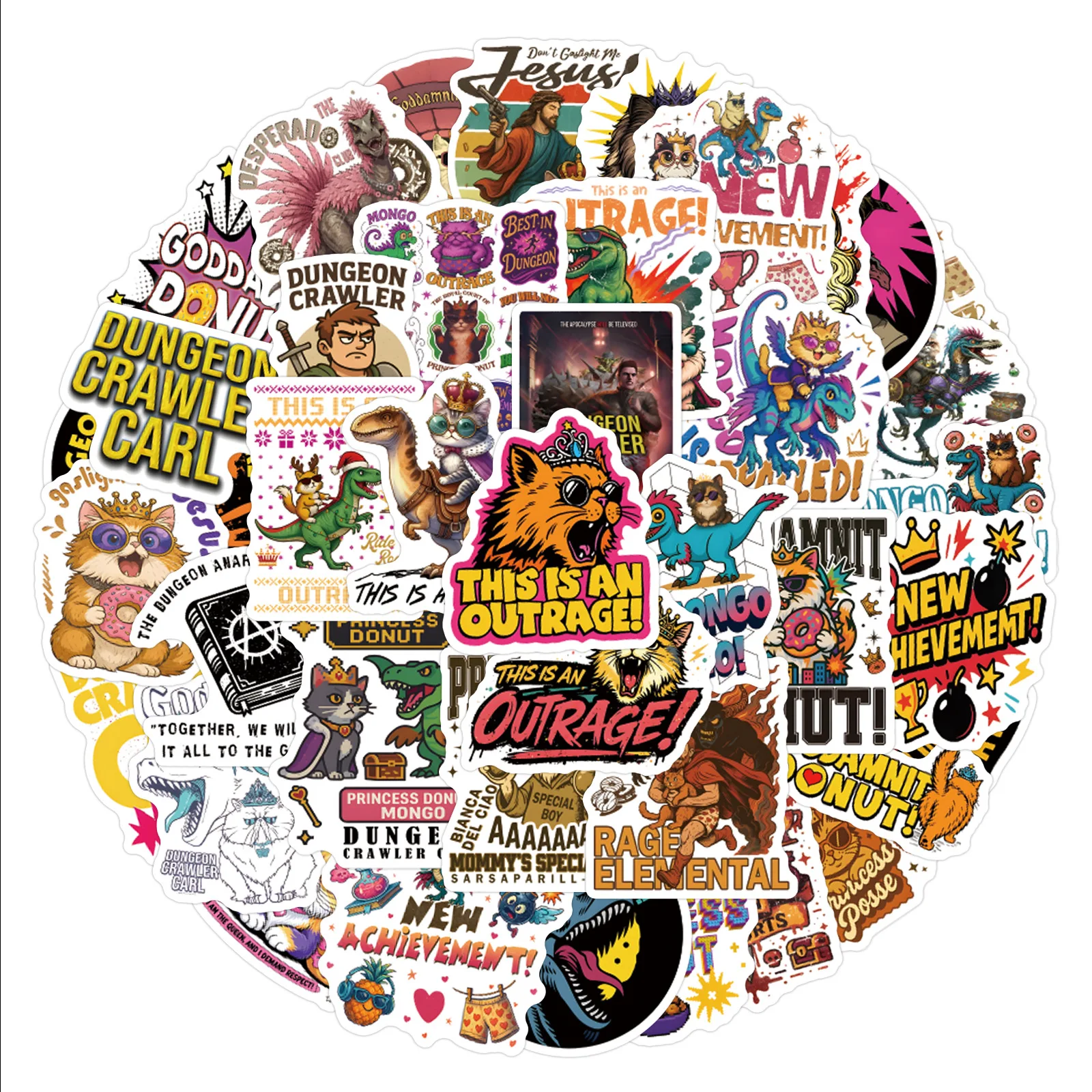 

55/110PCS Dungeon Crawler Carl Stickers Funny Cat and Dragon Cartoon Style Decorable Diary Luggage Waterproof Stickers Kids Toy