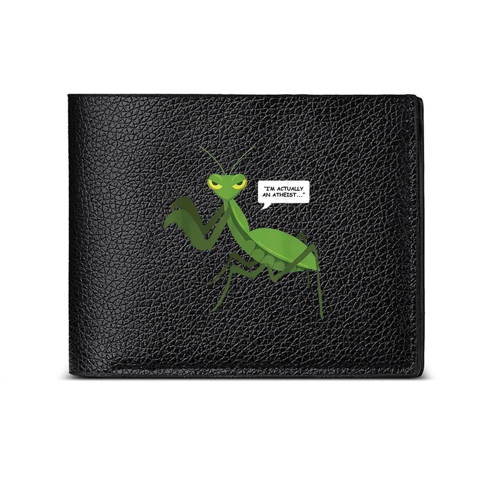 I M Actually An Atheist Green Praying Mantis Design Men S Wallet Card Holder Casual Business Fashion Print
