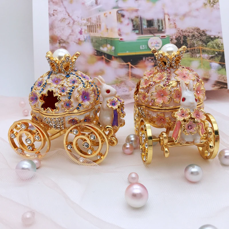 

Pumpkin Car Wedding Ring Storage Box Princess Blossom Cherry Carriage Ornaments for Home Desk Decor Jewelry Organizer Girl Gift