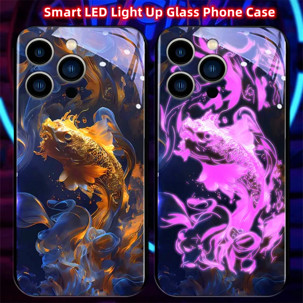 2026 خمسة نكهات الأسماك الذكية مصباح ليد توهج الزجاج المقسى جراب هاتف آيفون الهواء 17 16 E 15 14 13 12 11 برو ماكس زائد SE #5