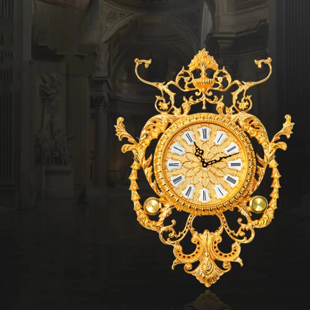 Classical Luxury Antique Copper With 24K Gold Plated Wall Decorative  Hanging Clock Wall Clock With Thermometers and Hygrometers
