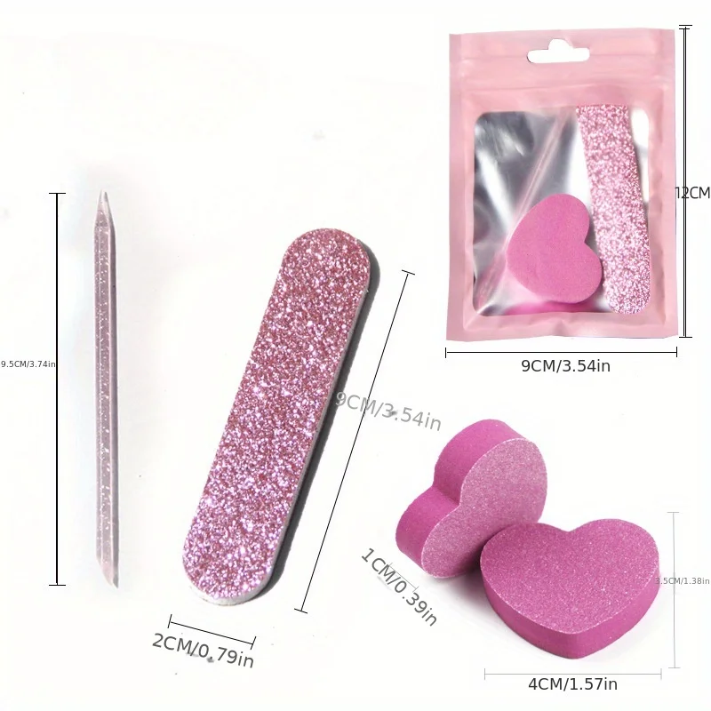 프레스온 네일 도구 세트 4개 - 크리스탈 파일, 하트 스펀지, 글리터 버퍼