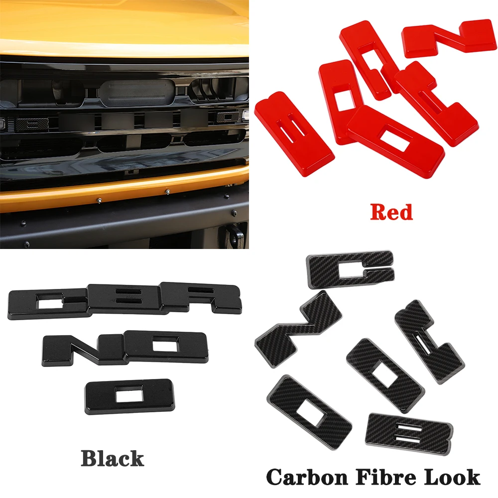 6Pack Car Front Logo Emblem Letter Decoration Cover Trim for Ford Bronco 2021 2022 2023 Exterior Accessories Carbon Fibre Look