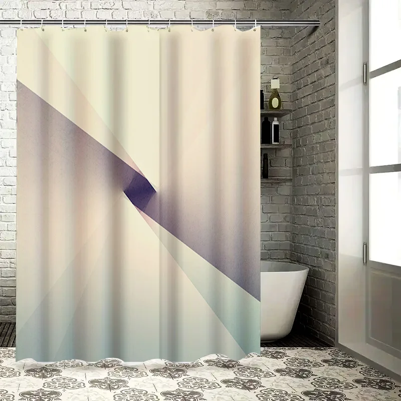 

Современный набор занавесок для душа с геометрическим рисунком для декора ванной комнаты, белый градиент с темно-фиолетовой полосой, ткань, удлиненный размер для ванны или