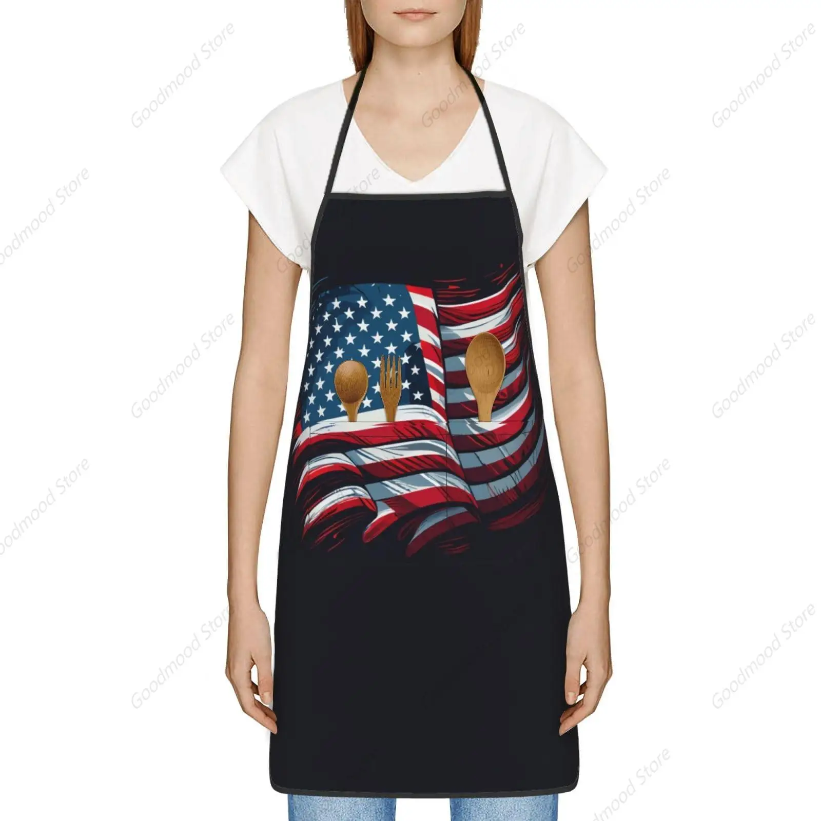 realistic flag of america american flag apron,cooking aprons for men women,kitchen chef adjustable garden with 2 pockets