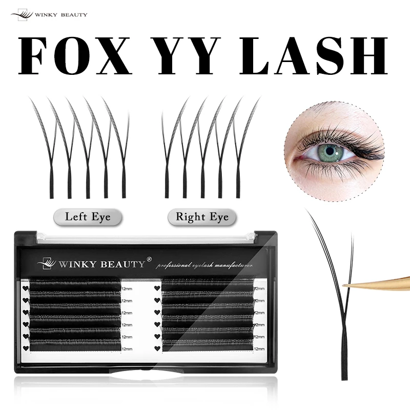 

Winky Beauty Professional Salon Eyelashes 0.07 Ultra Soft Y Fox Lashes Pre-Made Extensions with Tilted Angle Dense Fluffy C/D