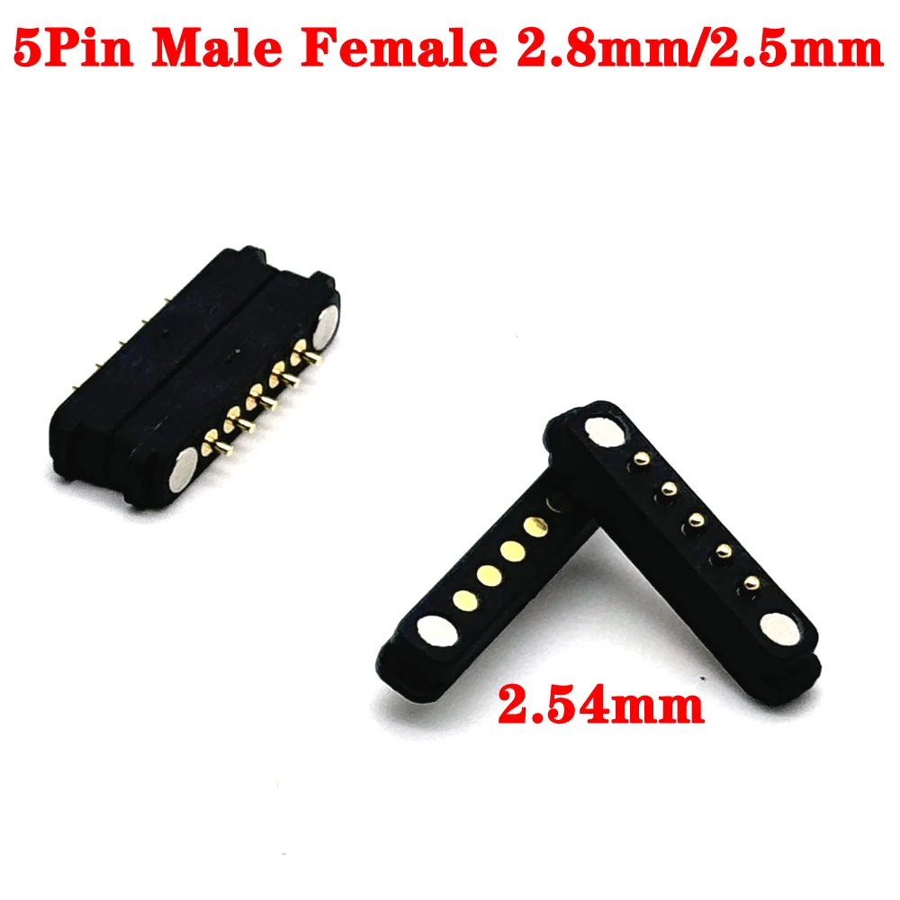 

100Pair 5Pin spacing 2.54mm DC Magnetic Pogo Pin Connector Pogopin Male Female Spring Loaded Waterproof DC Power Socket