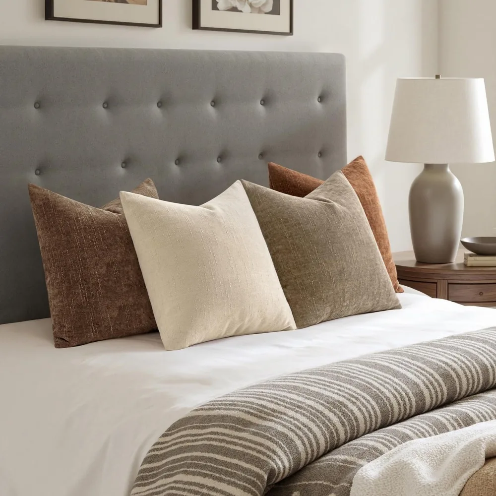 مجموعة من 4 24 أغطية وسائد على طراز مزرعة شانيل بوهو باللون البني لهجات ريفية #6