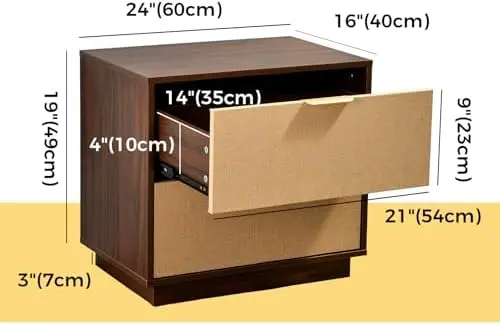 Saint Mossi Rattan Nightstands Set of 2 - Boho Bed Side Tables with 2 Storage Drawers, Mid Century Modern Sofa End - view 2