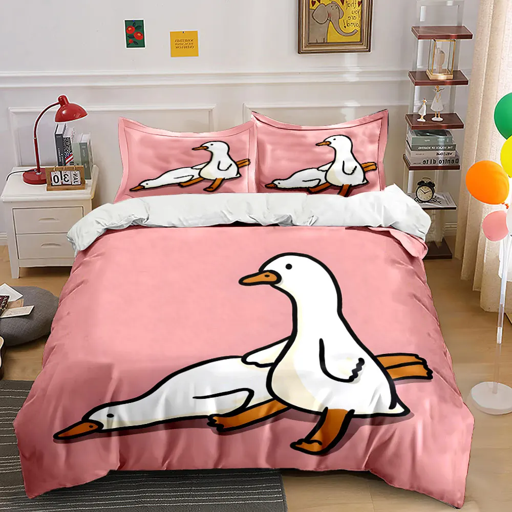 

Two cartoon ducks interacting Pattern Duvet Cover Set Digital Print Colorful Polyester Bedding with Zipper Closur for kids gifts