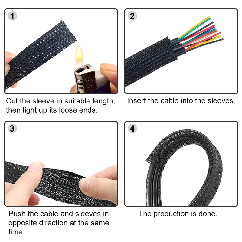 25~100mm PET Insulated Flexible Tube Black Encrypted Flame Retardant Braided Sleeve Nylon Computer Wiring Expansion Sleeving